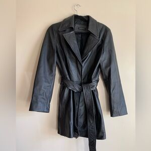 Valerie Stevens Black Leather Belted Jacket Winter Outerwear Women Size M